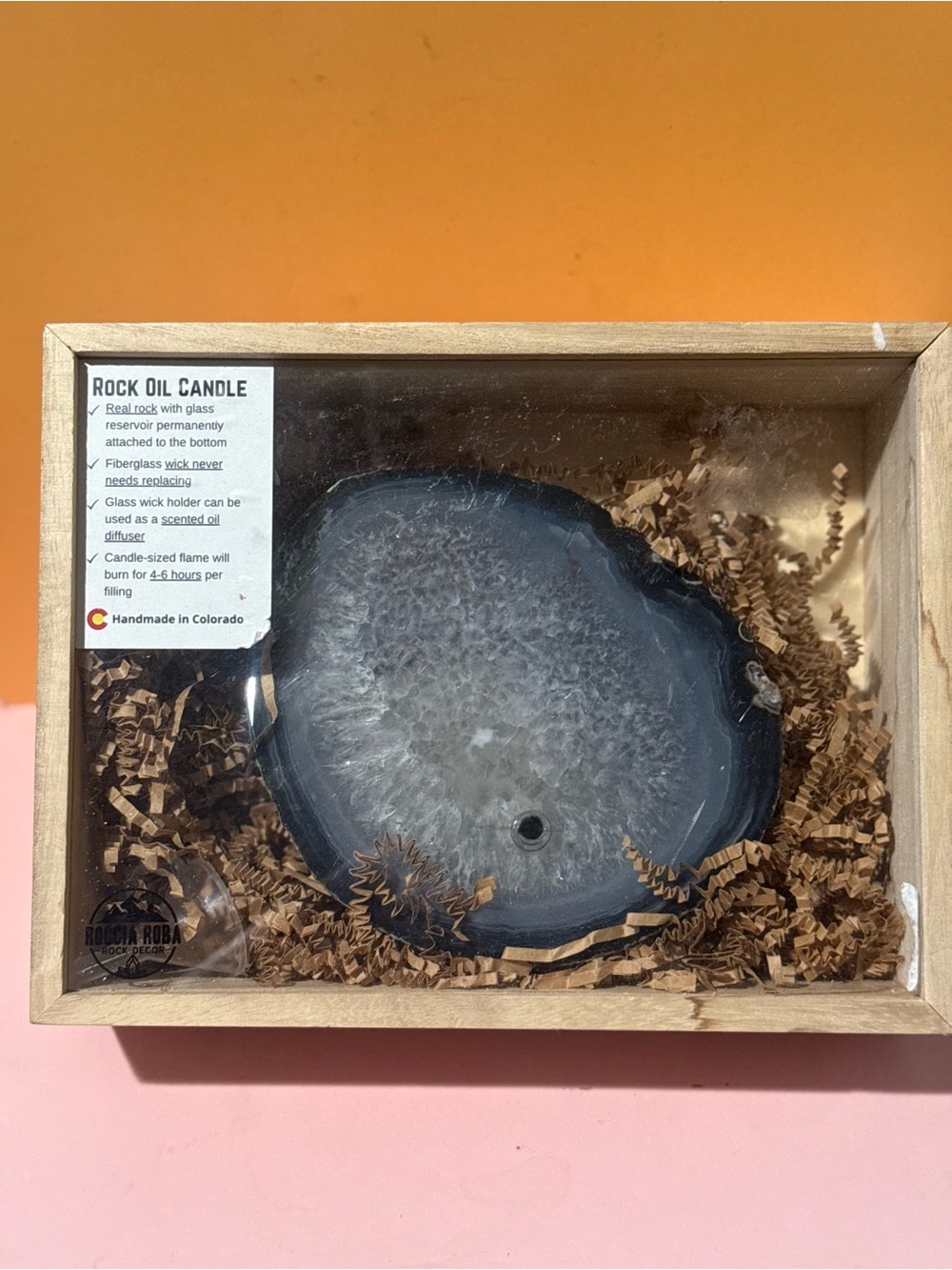 Rock Oil Candle by – Gray Agate Resin Home Accent